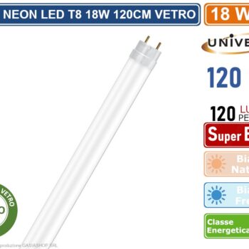 TUBO LED SMD IN VETRO T8 G13 18W LAMPADINA 120CM 2150 LUMEN 330° 4000K