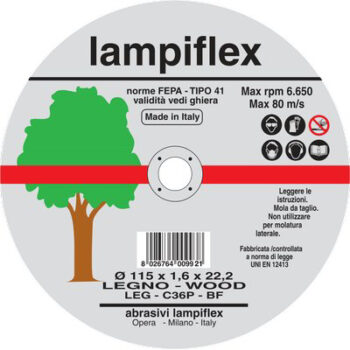 DISCO ABRASIVO TAGLIO LEGNO LAMPIFLEX MM 115X22,2 H.MM 1,6