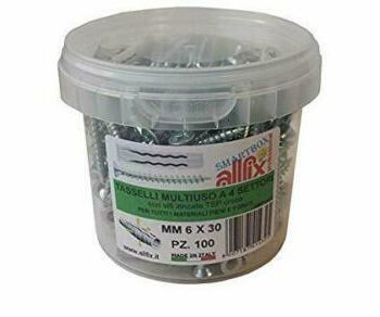 BOX TASSELLI MULTIUSO A 4 SETTORI ALLFIX 6MM 6X30 100PZ VITI ZINCATE + PLASTICA