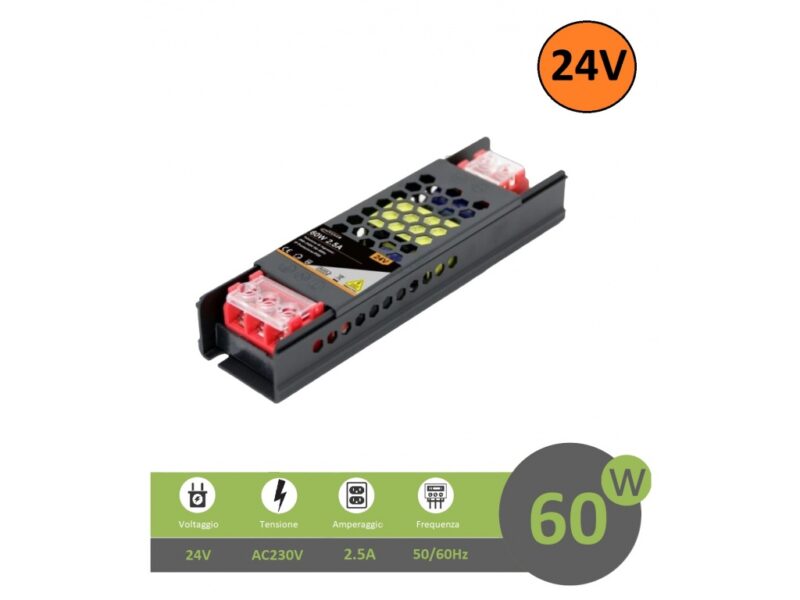 ALIMENTATORE SLIM STABILIZZATO 24V 60W SWITCH TRASFORMATORE 2.5MHA